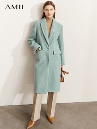 Femmes laine mélanges Amii minimalisme manteau femmes hiver chaud ample col rabattu mode Vintage extérieur Long 72240095 230828