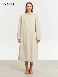 Mélanges de laine pour femmes AMII minimaliste chinois manteau de laine pour les femmes hiver Long chaud col montant double face vestes à la mode femme 12344070 231018