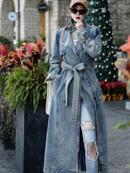 Femmes laine mélanges automne et hiver Denim Long manteau manteaux femme luxe en offre vestes Trench femme 230828