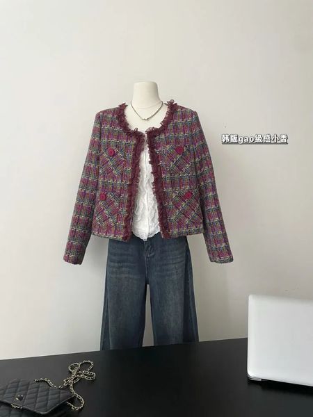 Manteau chaud à manches longues en mélange de laine pour femme, Vintage, rouge, à carreaux, Patchwork, dentelle, veste mignonne, automne et hiver, 230927