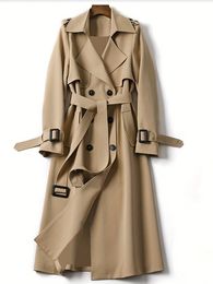 Langer fester Trenchcoat für Damen aus Wollmischungen im Herbst, klassische zweireihige Reversjacke mit Gürtel 230925