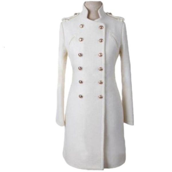 Femmes laine mélanges automne hiver épaulette style militaire femmes col montant double boutonnage manteau de laine 230905