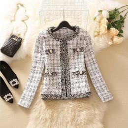 Womens Wool Blends Herfst Vrouwen Tweed Jas Hoge kwaliteit Lange Mouw Kleine Chic Vest Vrouwelijke Koreaanse Korte Elegante Wollen Jas vrouw 231212