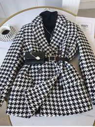 Femmes laine mélanges manteau femmes veste d'hiver automne laine costume épaissi pied-de-poule damier Blazers Streetwear 231113
