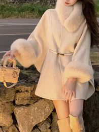 Mulheres misturas de lã elegante casaco manga longa moda coreana vintage jaqueta ultra fina sólida fairycore outono inverno 231121