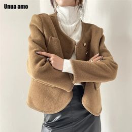 Laine des femmes mélanges veste courte élégante pour les femmes automne hiver épaulette conception Simple solide double face manteaux de laine 231218