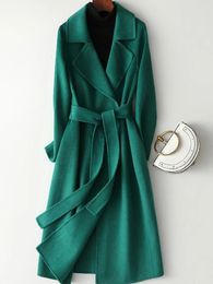 Dameswolmix Elegante wollen jas voor dames Lange mouw Street chic Koreaanse mode-jassen Effen slanke revers Herfstwinterjassen 231114