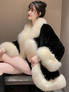 Femmes laine mélanges fausse fourrure Cape manteau pour femmes hiver mi-longueur vison épaissi lapin châle 230921