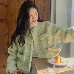Dameswolmix Koreaanse cropped tweed jassen Dames Vintage korte gewatteerde jassen Herfst Winter Kantoor Dame Elegant Street chic Chic Bovenkleding Tops 231212