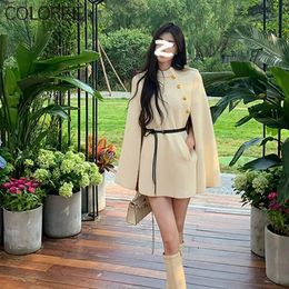 Dameswolmix Koreaanse mode Tweed jas met vleermuismouwen voor dames Herfst Winter Luxe gouden knopenjassen Abrigo Mujer Invierno 231018