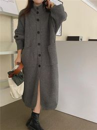 Dameswol Blends Koreaanse mode Middelste lengte gebreide enkele borsten jas herfst elegante warmte verdikte stijl 230818