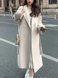 Mélanges de laine pour femmes mode coréenne femmes décontracté manteau de laine en vrac élégant et Chic manteaux longs pardessus avec ceinture femme manteau chaud 231023