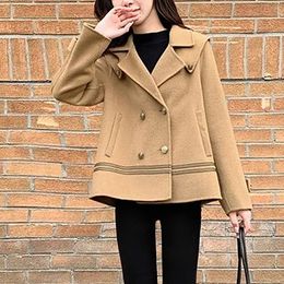 Damen Wollmischungen Koreanischer Wollmantel Herbst Winter Zweireihiger Turndown-Kragen Langarm Lady High Street Style Fashion Outwear 230824