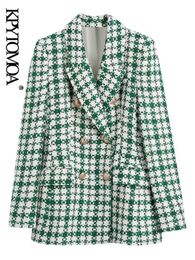 Damen Wollmischungen KPYTOMOA Frauen Mode Tweed Zweireiher Blazer Mantel Vintage Langarm Pattentaschen Weibliche Oberbekleidung Chic Veste Femme 230904