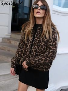 Womens Wool Blends Leopard Print Vintage Women Oneck Coat Single Breaste Long Sleeve Fleece Warm Casual Jacket Autumn Chic Lady Overcoat 231123