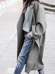 Femmes mélanges de laine Long manteau de laine femmes automne hiver veste épaisse dames Vintage lâche revers pardessus femme mode coréenne coupe-vent manteaux 231021