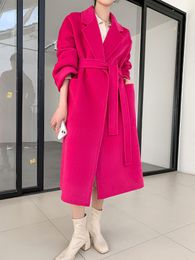Dameswol Blends Lang chic Lange wollen jassen vrouwen winter 100% merino overjas jas mode elegante dames herfstkleding Koreaans 230818