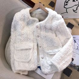 Femmes laine mélanges Lucyever blanc agneau manteau mode coréenne Streetwear Oneck peluche veste femme automne hiver épais chaud vêtements d'extérieur 231025