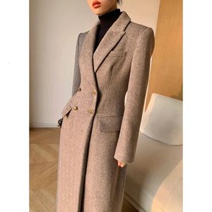 Mezclas de lana para mujer MEXZT Abrigo largo vintage Mujer Blazer elegante Chaquetas de lana Traje ajustado coreano Abrigo Abrigo de invierno Oficina Dama Ropa de abrigo simple 231114