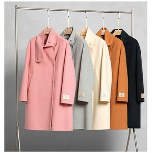 Mélanges de laine pour femmes Naizaiga 100 tempérament de la mode australienne lâche col haut long double face rose gris femmes manteau SM5 230818