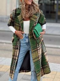 Femmes mélanges de laine imprimer manteau de laine pour les femmes à manches longues Vintage mode coréenne vestes mince revers automne hiver manteaux 231113