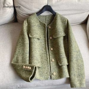 Dames Wool Blends Sandro Rivers Korte handgemaakte Dubbelside Coat Luxe Roundneck Jacket voor Fallwinter 231114