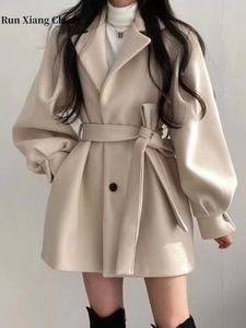 Femmes laine mélanges court manteau de laine automne hiver lourd décontracté Style Hepburn à la mode et haut Simple 231114