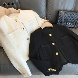 Mélanges de laine pour femmes vestes courtes en Tweed mince mélange manteaux Vintage décontractés mode coréenne Casacos Chic en vêtements d'extérieur élégants Chaquetas 230831