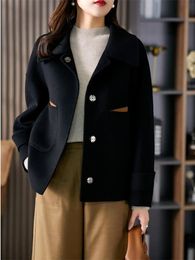 Femmes laine mélanges printemps automne court laine Blende manteau mode coréenne grandes poches simple boutonnage vêtements d'extérieur Jaqueta Feminina 230914