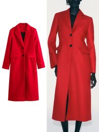 Mélanges de laine pour femmes TRAF mode femmes veste solide manteaux Vintage bureau dame vestes à simple boutonnage femme décontracté poches crantées vêtements d'extérieur 231118