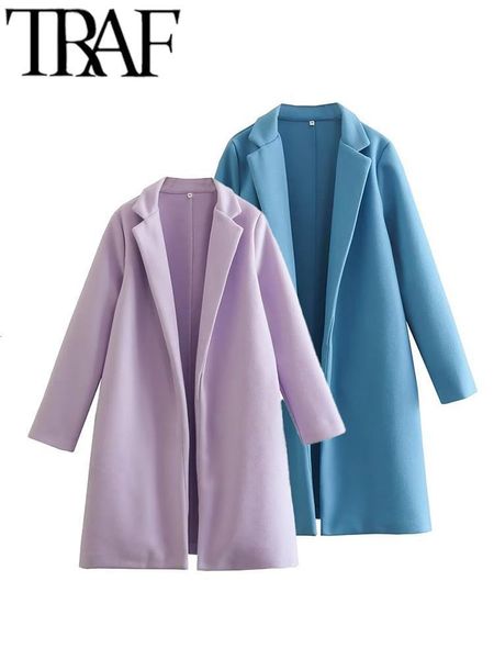 Mélanges de laine pour femmes TRAF gris printemps femmes pardessus à manches longues veste ample Vintage Longline Trench manteau vêtements d'extérieur pour femmes chaud Y2k surdimensionné 230828