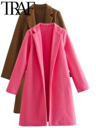 Mélanges de laine pour femmes TRAF printemps automne femmes pardessus à manches longues veste ample Vintage Longline Trench manteau vêtements d'extérieur pour femmes chaud Y2K Vestidos 231113