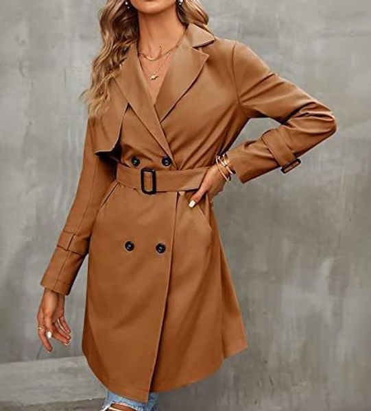 Trench-Coat en mélange de laine pour femme, manteau fin à manches longues, double boutonnage, classique, coupe cintrée, revers, automne et hiver, 230925