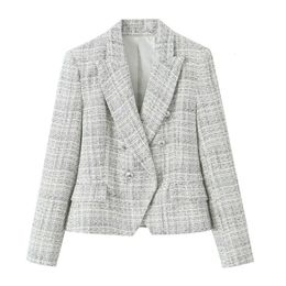 Misturas de lã feminina unizera outono inverno produto moda e casual versátil gola polo duplo breasted terno casaco 231110