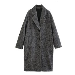 Mélange de laine pour femmes, manteau à manches longues, Style automne-hiver, décoration avec boucle, col en sergé en dents de scie, 231110