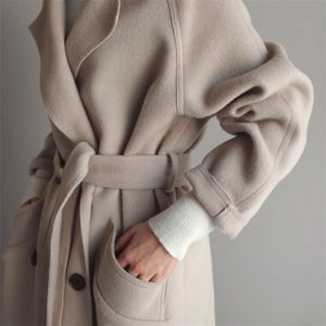 Femmes laine mélanges hiver Beige élégant mélangé couleur unie coréen Long manteau rétro mode noir Simple chameau surdimensionné 221113