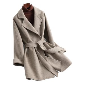 Femmes laine mélanges hiver cachemire ceinture veste d'extérieur printemps automne femmes manteau naturel tissu S3654 231023