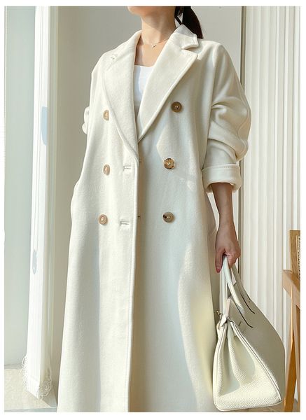 Manteau en cachemire d'hiver en laine mélangée pour femmes Haut de gamme Luxe Double boutonnage Classique Camel Mi-long Épaissi 101801 Femmes 230818