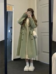 Dameswolmix winterjas voor dames Herfst gemengd Koreaanse stijl losse revers enkele rij knopen lange mouwen warme mode elegante jassen 231023