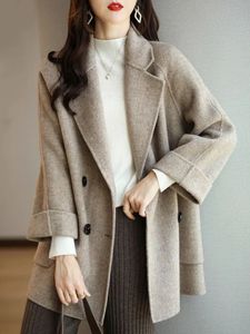 Femmes laine mélanges manteaux d'hiver mode pardessus femme élégant solide épais manteau Double boutonnage longues vestes pour les femmes 231010