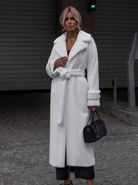 Femmes laine mélanges hiver femmes rose manteau de laine épais chaud doux revers ceinture bureau dame longue coupe-vent mode Streetwear femme manteaux 230818