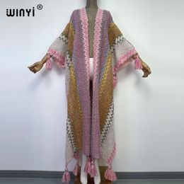 Femmes laine mélanges WINYI femme hiver gland tricoté cardigan manteau lâche noël mode hipster robe de soirée épais chaud taille libre femme cloke 230818