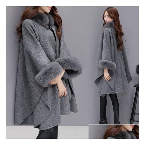 Womens Wool mélange femmes capes Cloak Fur Coun Design Winter Vêtements Outorwear Tops Loose Fashion Coats Madies S-3xl Drop Delivery App APP DHIE3