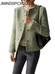 Femmes mélanges de laine femmes classique vert tissé Tweed artisanat court fausse veste automne mince vêtements d'extérieur dames manteau de laine 230904