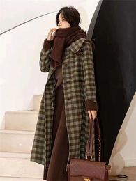 Manteau en laine mélangée pour femmes, costume d'automne et d'hiver, longueur moyenne, ample, Slim, motif à carreaux, haut 230831