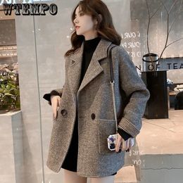 Dameswolmix wollen pakjas Koreaanse Britse stijl losse en dunne herfst winter casual tweed trenchcoat met enkele knop 230828