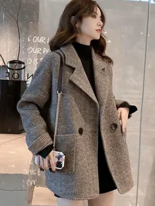 Dameswolmix wollen pakjas Koreaanse Britse stijl losse en dunne herfst winter casual enkele knop tweed trenchcoat top 231114