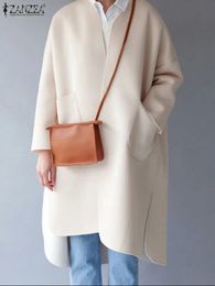 Mélanges de laine pour femmes ZANZEA mode ouvert avant manteaux hiver coréen femmes à manches longues vestes décontracté ample solide poche chaud vêtements d'extérieur surdimensionné 231113