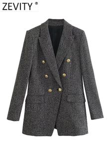 ZEVITY Dames Vintage Notched Kraag Houndstooth Patroon Tweed Wollen Blazer Jas Dames Bovenkleding Chique Pakken Veste Tops CT2994 231026