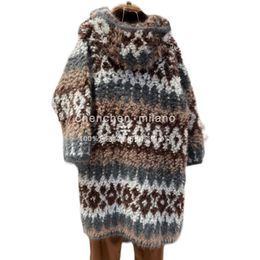 Cardigans de laine pour femmes Brunello géométrique Mohair Cucinelli à manches longues à capuche